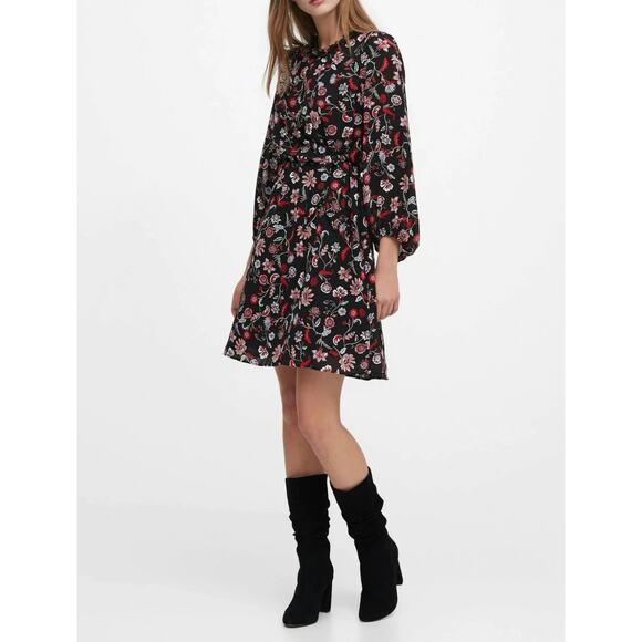 Banana Republic Romantic Boho Black & Red Paisley Long Sleeve Mini Dress (Sz. 6) - Picture 1 of 11